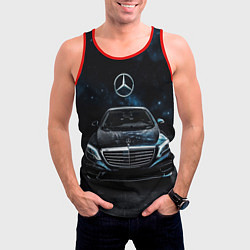 Майка-безрукавка мужская Mercedes Benz space background, цвет: 3D-красный — фото 2