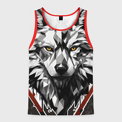 Майка-безрукавка мужская Черный волк - полигональная голова зверя, цвет: 3D-красный