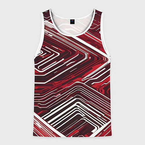Мужская майка без рукавов Кибер линии красный-белый / 3D-Белый – фото 1