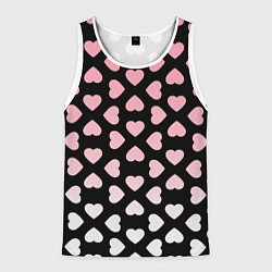 Майка-безрукавка мужская Розовые сердечки на чёрном, цвет: 3D-белый