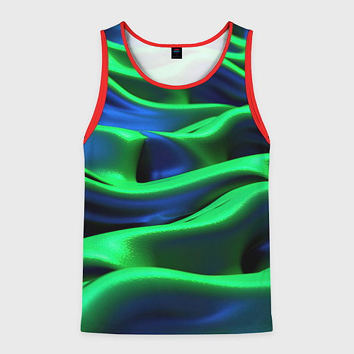 Мужская майка без рукавов Зеленые неоновые волны / 3D-Красный – фото 1