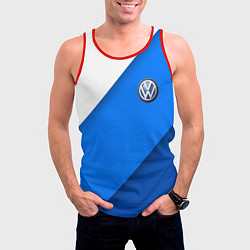 Майка-безрукавка мужская Volkswagen - голубые линии, цвет: 3D-красный — фото 2