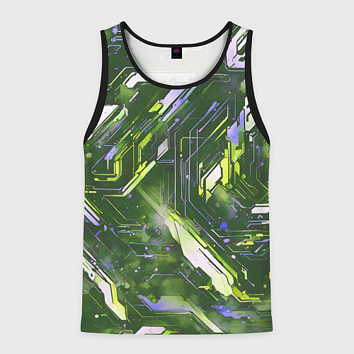 Мужская майка без рукавов Космические кибер схемы зелёные / 3D-Черный – фото 1