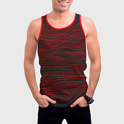 Майка-безрукавка мужская Красные горизонтальные полосы на черном фоне, цвет: 3D-красный — фото 2