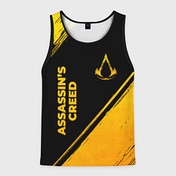 Майка-безрукавка мужская Assassins Creed - gold gradient: надпись, символ, цвет: 3D-черный