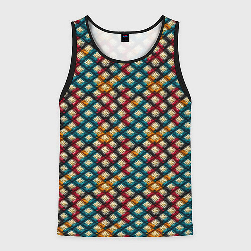 Мужская майка без рукавов Вязанная цветная текстура / 3D-Черный – фото 1