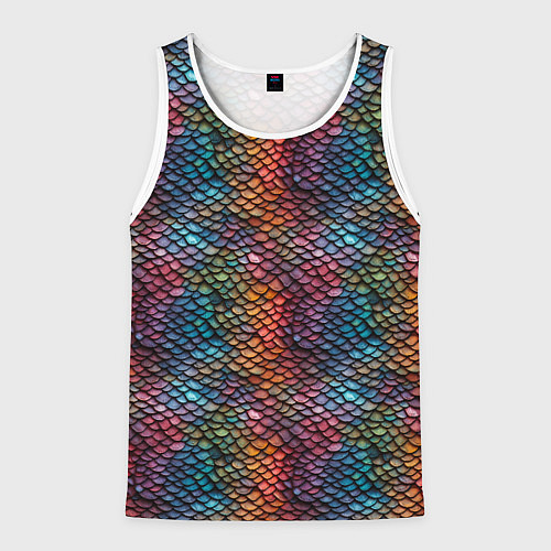 Мужская майка без рукавов Разноцветная чешуя дракона / 3D-Белый – фото 1