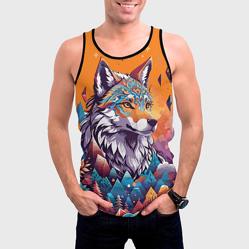 Мужская майка без рукавов Рыжая лисичка - тотемное животное / 3D-Черный – фото 3