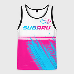 Майка-безрукавка мужская Subaru neon gradient style: символ сверху, цвет: 3D-черный