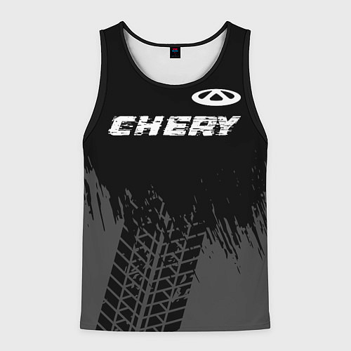 Мужская майка без рукавов Chery speed на темном фоне со следами шин: символ / 3D-Черный – фото 1