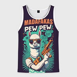 Майка-безрукавка мужская Pew Pew Madafakas - лама с пистолетами, цвет: 3D-белый