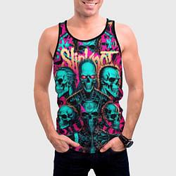 Майка-безрукавка мужская Slipknot на фоне рок черепов, цвет: 3D-черный — фото 2