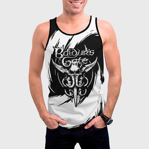 Мужская майка без рукавов Baldurs gate 3 - белые завихрения / 3D-Черный – фото 3