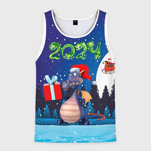 Мужская майка без рукавов Cиний дракон / 3D-Белый – фото 1