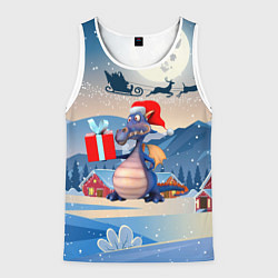 Майка-безрукавка мужская Новогодний дракон 2024, цвет: 3D-белый