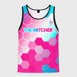 Майка-безрукавка мужская The Witcher neon gradient style: символ сверху, цвет: 3D-черный