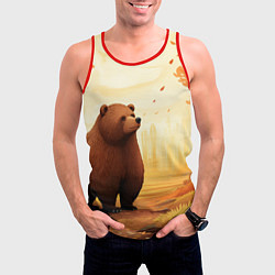 Майка-безрукавка мужская Мишка в осеннем лесу фолк-арт, цвет: 3D-красный — фото 2