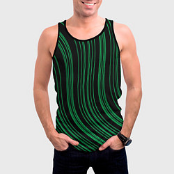 Майка-безрукавка мужская Абстракция зелёные линии на чёрном, цвет: 3D-черный — фото 2