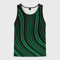 Майка-безрукавка мужская Абстракция зелёные линии на чёрном, цвет: 3D-черный
