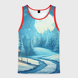 Майка-безрукавка мужская Новогодний пейзаж природа, цвет: 3D-красный