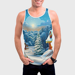 Майка-безрукавка мужская Зимний домик и елка, цвет: 3D-белый — фото 2