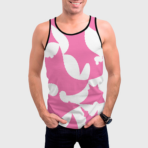 Мужская майка без рукавов Бело-розовая абстрактная композиция / 3D-Черный – фото 3