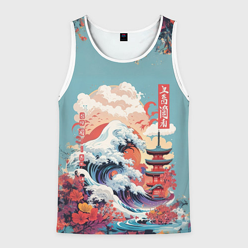 Мужская майка без рукавов Винтажная иллюстрация Японского пейзажа / 3D-Белый – фото 1