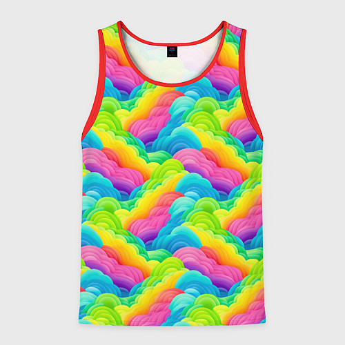 Мужская майка без рукавов Разноцветные облака из бумаги паттерн / 3D-Красный – фото 1