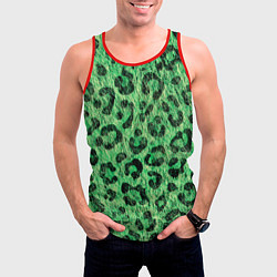 Майка-безрукавка мужская Зелёный леопард паттерн, цвет: 3D-красный — фото 2