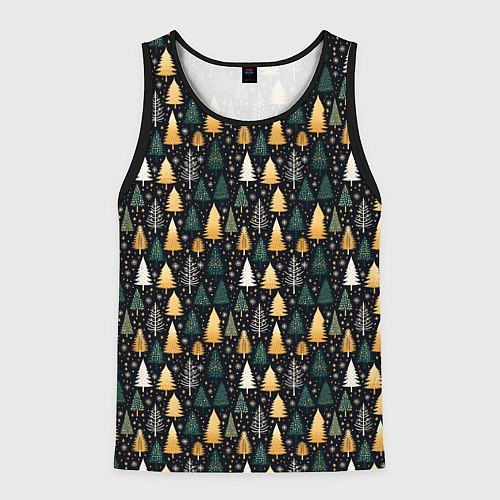 Мужская майка без рукавов Новогодний ельник / 3D-Черный – фото 1