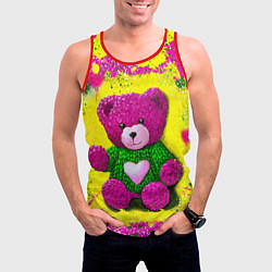 Майка-безрукавка мужская Розовый мишка в вязаном свитере, цвет: 3D-красный — фото 2