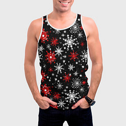Майка-безрукавка мужская Белые и красные снежинки на черном фоне - нейросет, цвет: 3D-белый — фото 2