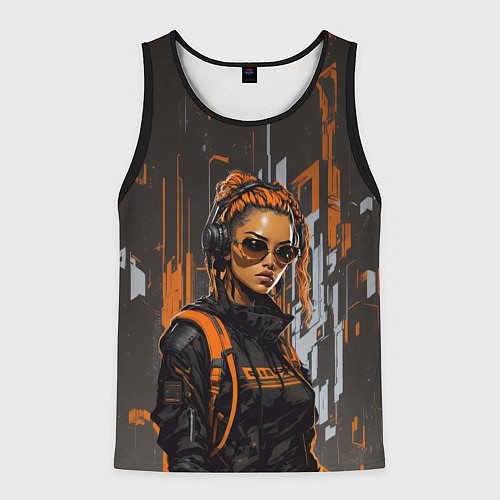 Мужская майка без рукавов Девушка и оранжевые линии / 3D-Черный – фото 1