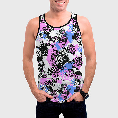 Мужская майка без рукавов Multicolored wild cats / 3D-Черный – фото 3