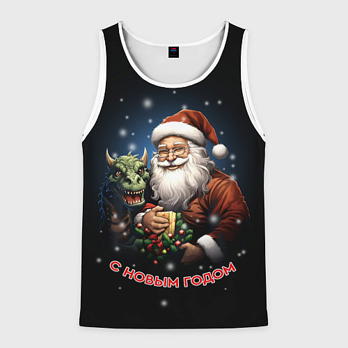 Мужская майка без рукавов Дед мороз с драконом / 3D-Белый – фото 1