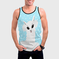 Майка-безрукавка мужская Лама - альпака в наушниках, цвет: 3D-черный — фото 2