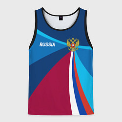 Майка-безрукавка мужская Герб и триколор России с геометрией, цвет: 3D-черный