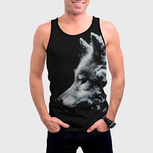 Мужская майка без рукавов Дымный волк / 3D-Черный – фото 3