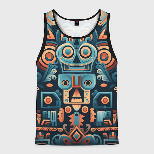 Мужская майка без рукавов Симметричный абстрактный паттерн в ацтекском стиле / 3D-Черный – фото 1