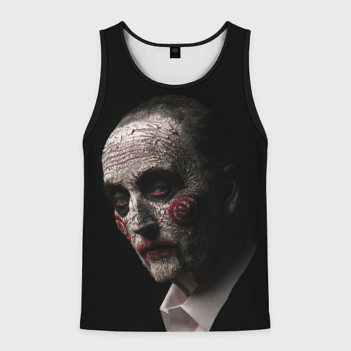 Мужская майка без рукавов Джон Крамер пила в гриме куклы / 3D-Черный – фото 1