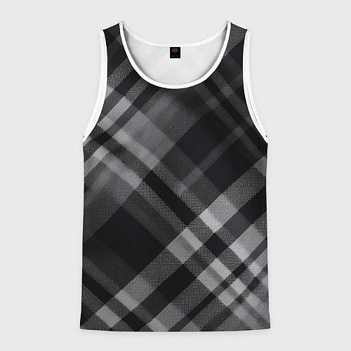 Мужская майка без рукавов Черно-белая диагональная клетка в шотландском стил / 3D-Белый – фото 1