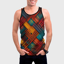 Майка-безрукавка мужская Разноцветная клетка в шотландском стиле, цвет: 3D-черный — фото 2