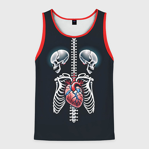 Мужская майка без рукавов Два сросшихся скелета и сердце / 3D-Красный – фото 1