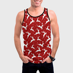 Майка-безрукавка мужская Красный паттерн с новогодними оленями, цвет: 3D-черный — фото 2