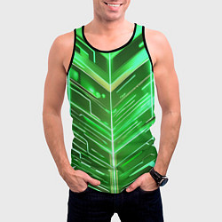 Майка-безрукавка мужская Зелёные неон полосы киберпанк, цвет: 3D-черный — фото 2