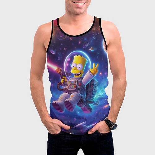 Мужская майка без рукавов Барт Симпсон с лазерным пистолетом в космосе / 3D-Черный – фото 3