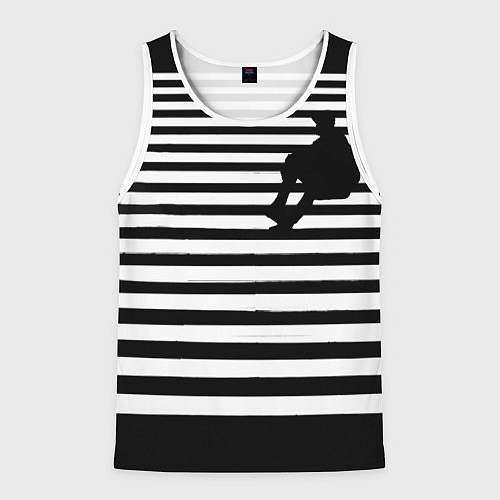 Мужская майка без рукавов Силуэт на чёрно белом полосы / 3D-Белый – фото 1