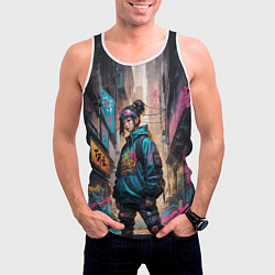 Майка-безрукавка мужская Японская девушка в худи, цвет: 3D-белый — фото 2