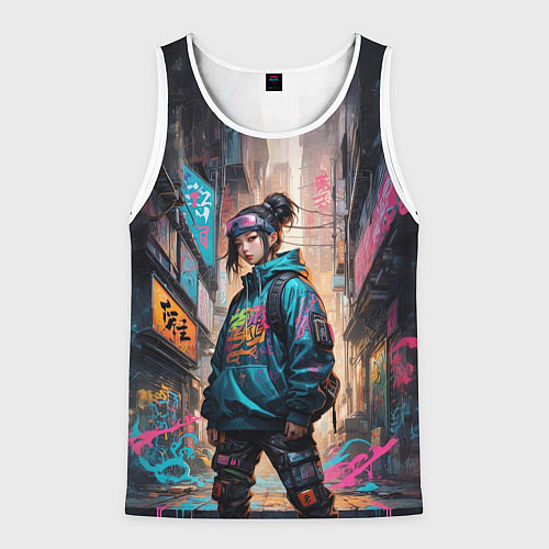 Мужская майка без рукавов Японская девушка в худи / 3D-Белый – фото 1