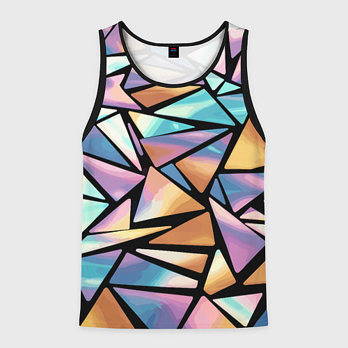 Мужская майка без рукавов Радужные треугольники - кристаллы голографические / 3D-Черный – фото 1